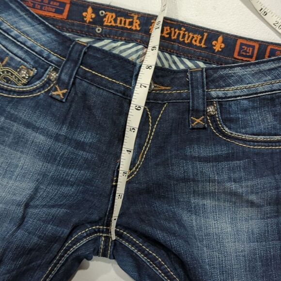 Rock Revival Jeans Womens 29 Blue Sora Bootcut Dark Wash Lowrise 33" Inseam - Picture 12 of 13